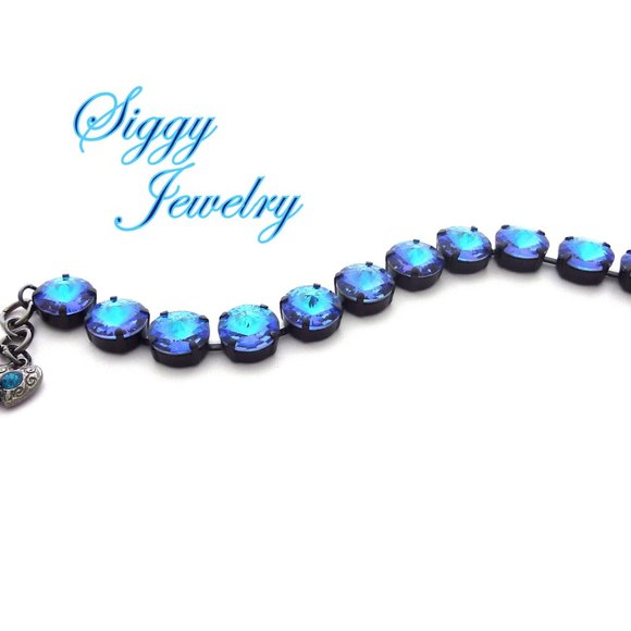 Royal Blue Delite Rivoli Crystal Bracelet, Large 12mm Rivoli, Noir black Finish - Picture 6 of 8